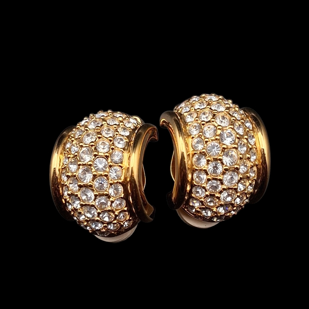 Swarovski Aurora Borealis Crystal Hoop  Pave AB Clip On Earrings Swan Sign